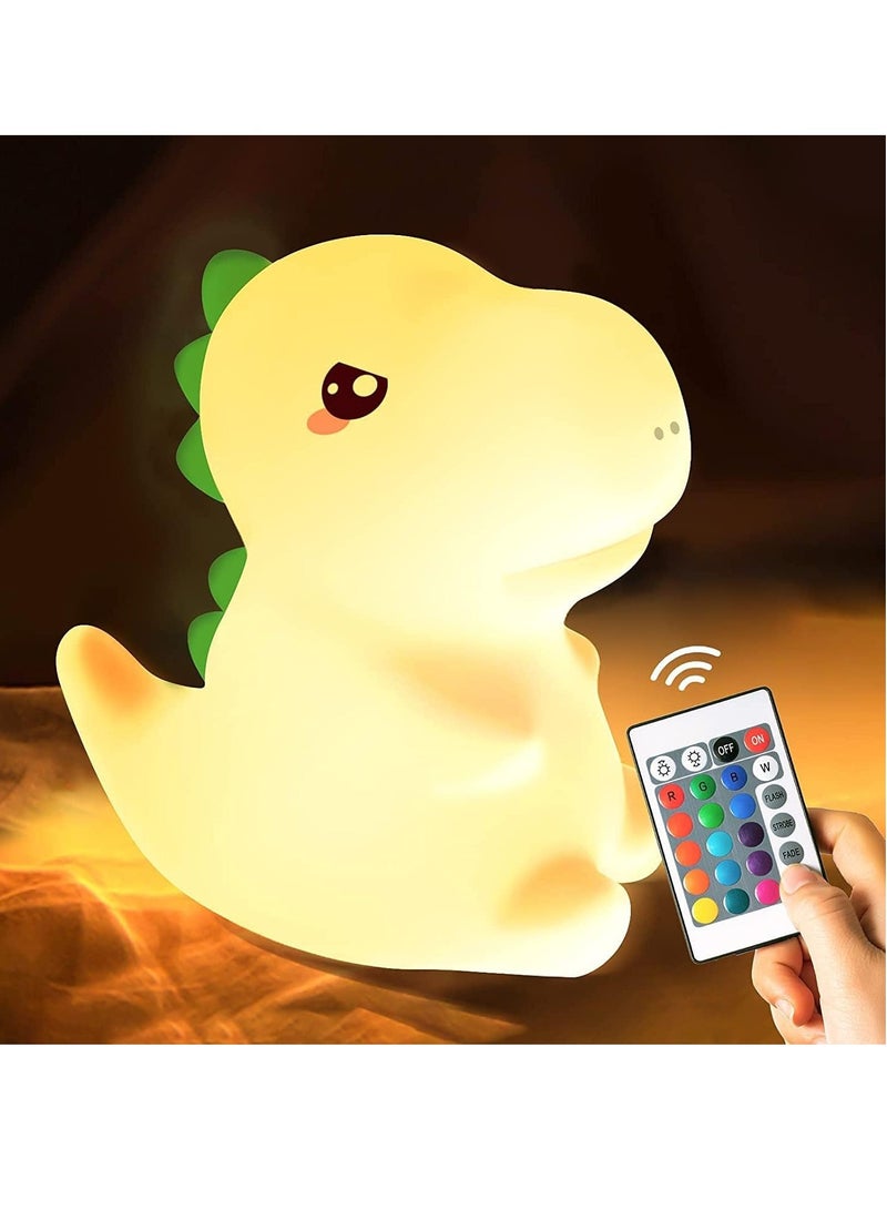 Kids Night Light, Silicone Nursery Night Light for Kids Room Dinosaur Room Decor, Color Changing Dinosaur Lamp Toddler Baby Boy Night Light Bedroom Dinosaur Decor Stuff, Cute Dinosaur Gift - Image 1