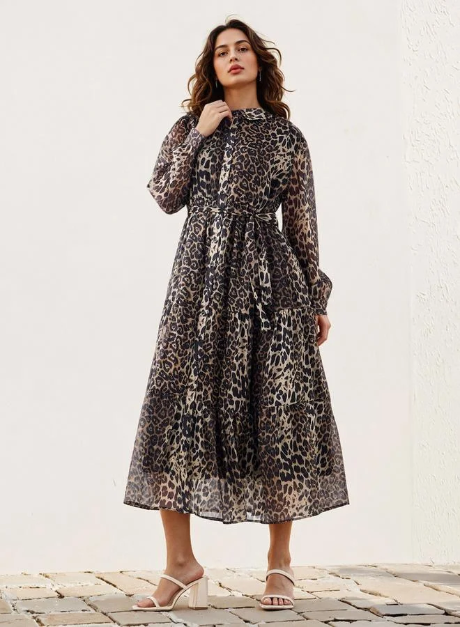 2Xtremz Animal Print Midi Shirt Dress