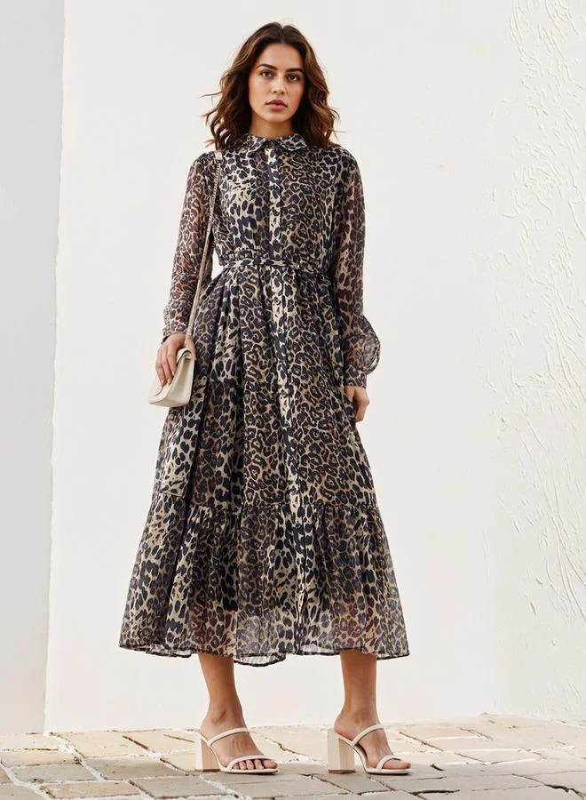 2Xtremz Animal Print Midi Shirt Dress