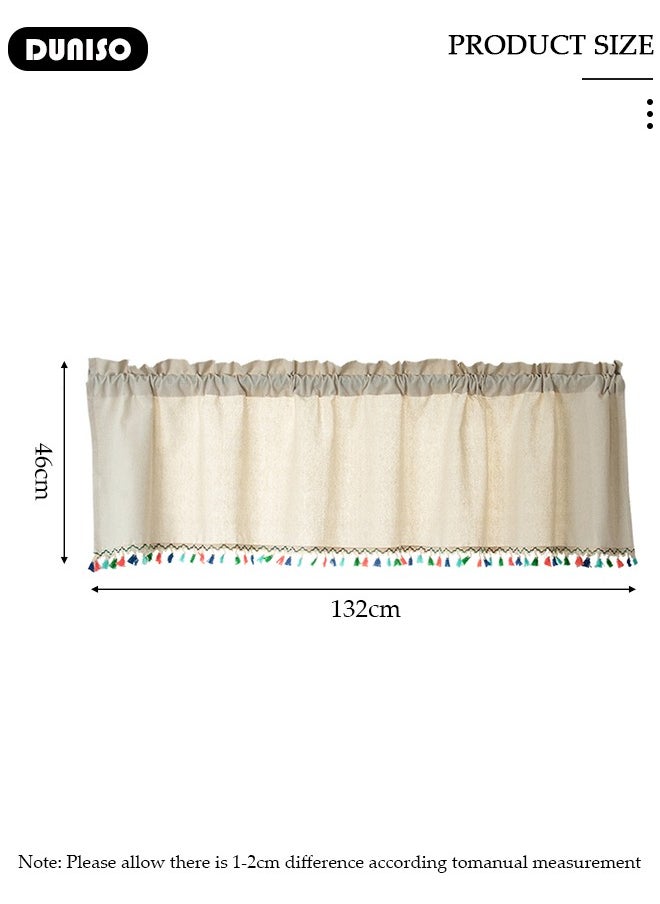 DUNISO Kitchen Short Curtains, Modern Farmhouse Cotton Linen Short Window Panel Country  Tassel Cafe Semi-Transparent Small Tier Curtain Decor for Café,Bathroom, Kitchen, Living Room  - Image 4