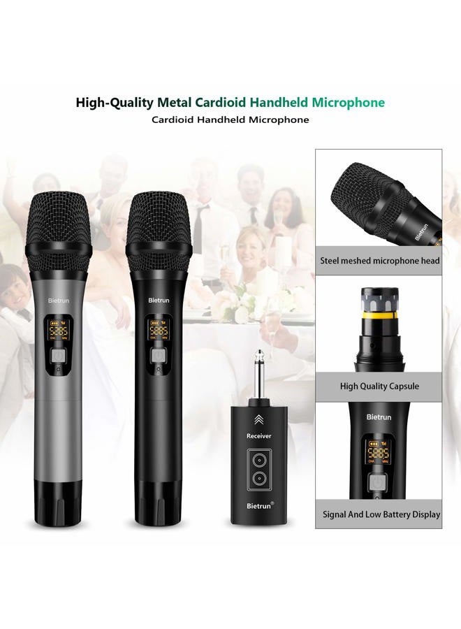 Bietrun Wireless Microphone with Bluetooth, Professional UHF Dual Handheld Dynamic Metal Mic System Set with Rechargeable Receiver, 160 ft Range, 1/4''Output, for Karaoke Machine, Singing, Amp, PA Speaker - Image 4