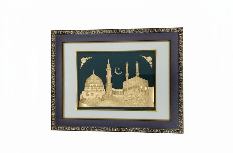 KHUSHBOO JEWELS 24 KT PURE GOLD MECCA MADINA FRAME - Image 1