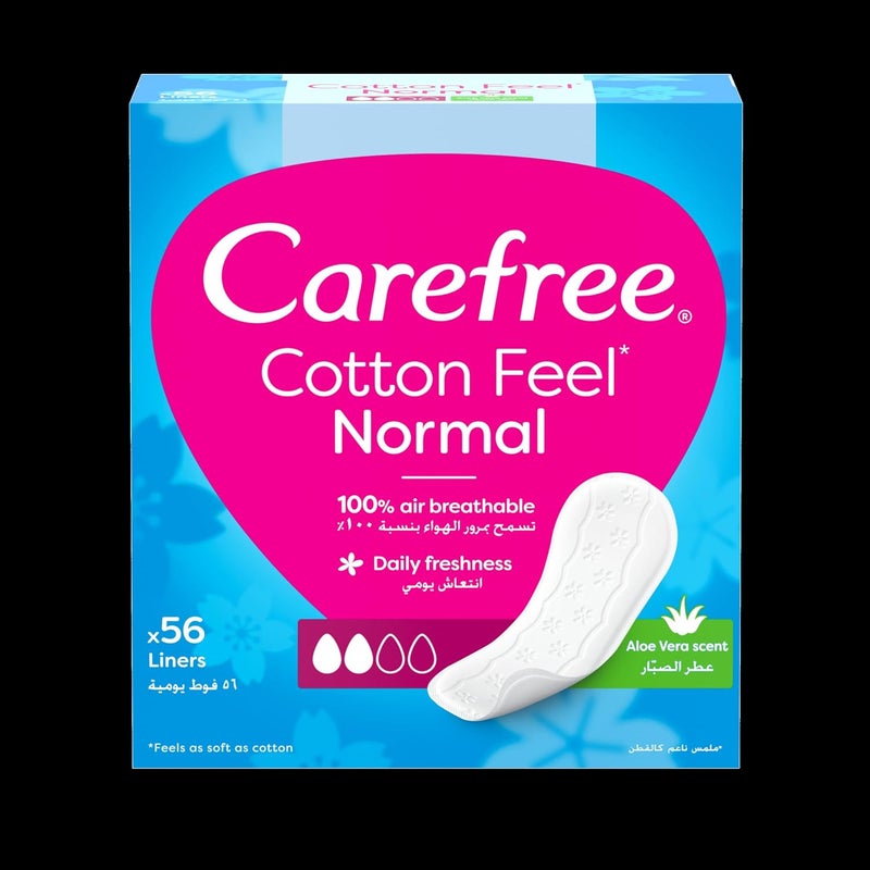 Carefree Daily Panty Liners, Cotton, Aloe, Pack of 56 - Image 1