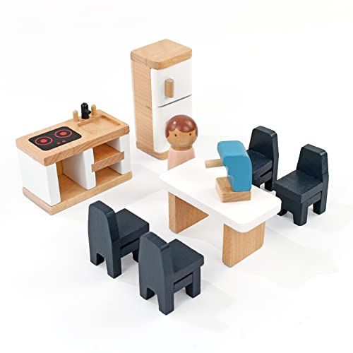 PairPear Wooden Toys Dollhouse Furniture Playset,35 Piece Furnitures with Family Dolls,Doll House Accessories Pretend Play Gift for Girls and Boys 3 Year and Up - Image 2