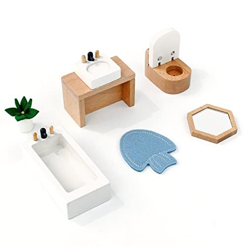 PairPear Wooden Toys Dollhouse Furniture Playset,35 Piece Furnitures with Family Dolls,Doll House Accessories Pretend Play Gift for Girls and Boys 3 Year and Up - Image 4