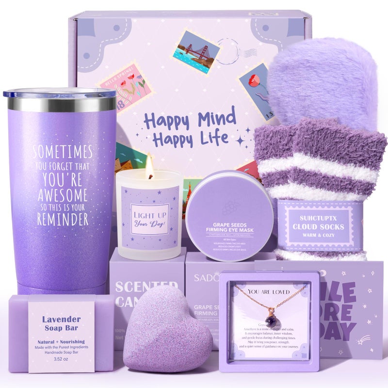 Suhctuptx Gift Baskets for Women, 9pcs Unique Happy Birthday Gifts for Women, Best Mothers Day Christmas Gifts Get Well Soon Basket Appreciation Ideas Box w/Tumbler Her Mom Sister Friend Friendship Teacher - Image 1