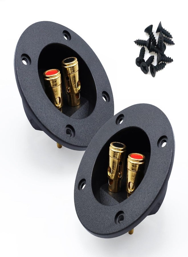 Pastlla 2Pcs 3" x 3" Speaker Box Terminal Cup DIY Double Binding Round Gold Plate Push 2 Way Spring Loaded Jacks Speaker Box Terminal Cup Connector with Mounting Screws (Round, 2Pcs) - Image 3