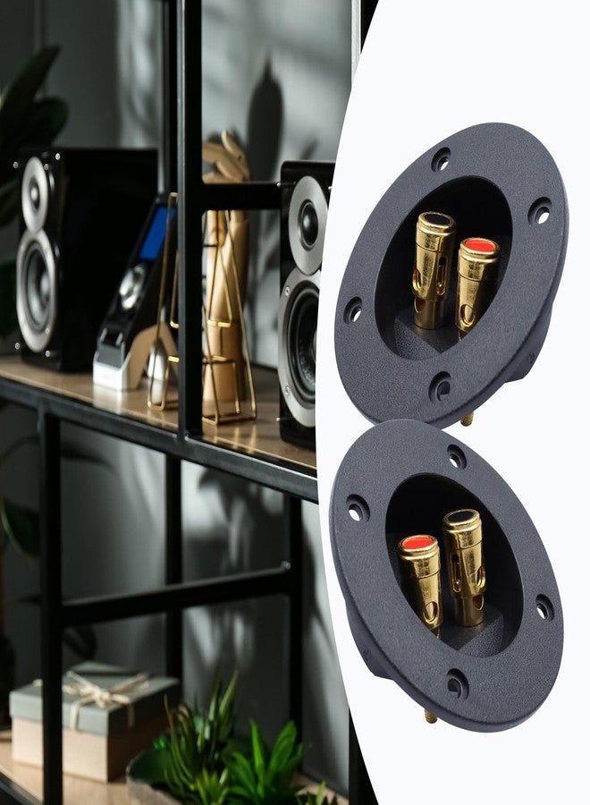Pastlla 2Pcs 3" x 3" Speaker Box Terminal Cup DIY Double Binding Round Gold Plate Push 2 Way Spring Loaded Jacks Speaker Box Terminal Cup Connector with Mounting Screws (Round, 2Pcs) - Image 5