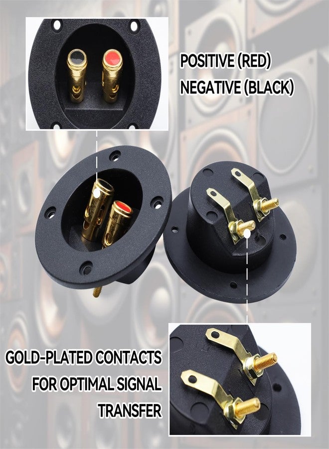 Pastlla 2Pcs 3" x 3" Speaker Box Terminal Cup DIY Double Binding Round Gold Plate Push 2 Way Spring Loaded Jacks Speaker Box Terminal Cup Connector with Mounting Screws (Round, 2Pcs) - Image 4