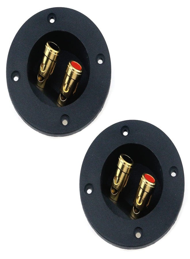 Pastlla 2Pcs 3" x 3" Speaker Box Terminal Cup DIY Double Binding Round Gold Plate Push 2 Way Spring Loaded Jacks Speaker Box Terminal Cup Connector with Mounting Screws (Round, 2Pcs) - Image 1