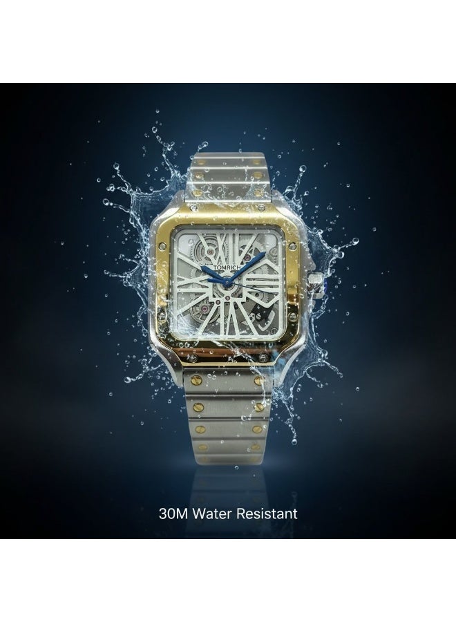 TOMRICH Royal Skeleton Men’s Watch Stainless Steel Dual Tone Square Dial Luxury Mechanical Wrist Watch TR1005M - Image 3