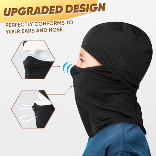 Ameceres Kids Balaclava Face Mask Ski Mask Full Face Cover Lightweight Windproof UV Protector Neck Gaiter Skiing Cycling Fishing Black (2) - Image 5
