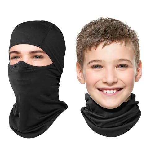 Ameceres Kids Balaclava Face Mask Ski Mask Full Face Cover Lightweight Windproof UV Protector Neck Gaiter Skiing Cycling Fishing Black (2) - Image 1