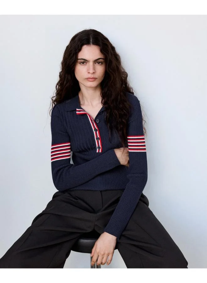 مانجو Polo-neck jumper with striped detailing