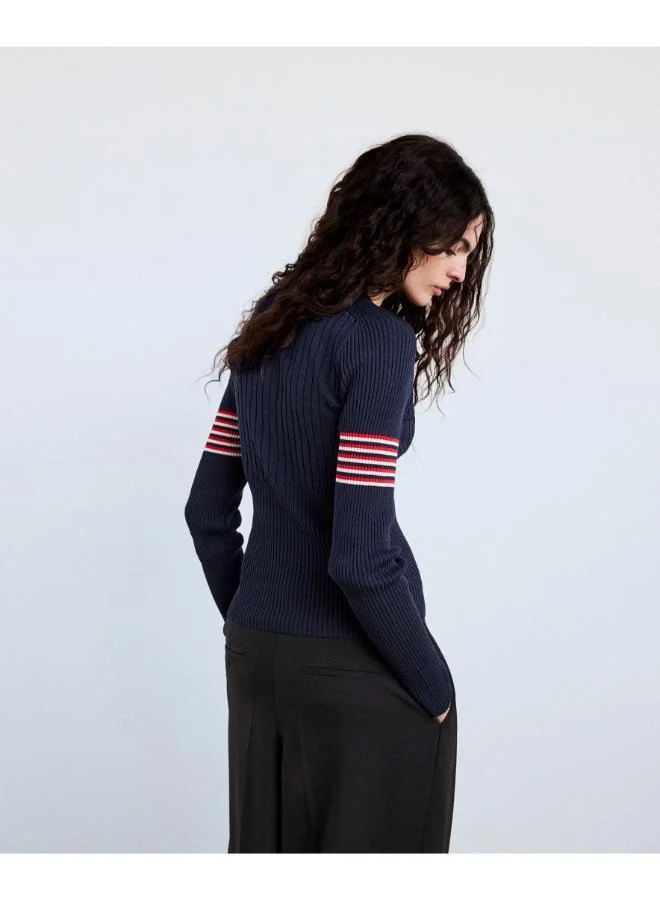 مانجو Polo-neck jumper with striped detailing