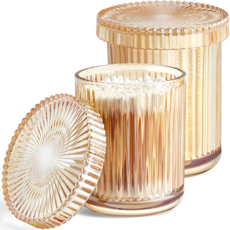 2-piece bathroom glass storage set, vertical glass, cotton ball storage box, bathroom desktop finishing container - Image 1