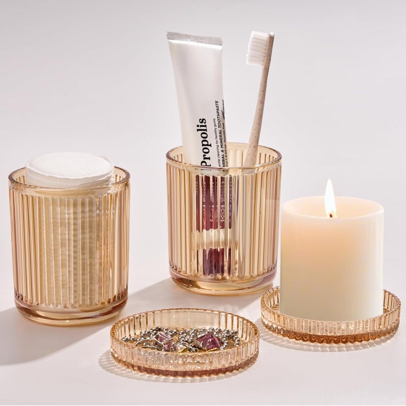2-piece bathroom glass storage set, vertical glass, cotton ball storage box, bathroom desktop finishing container - Image 4