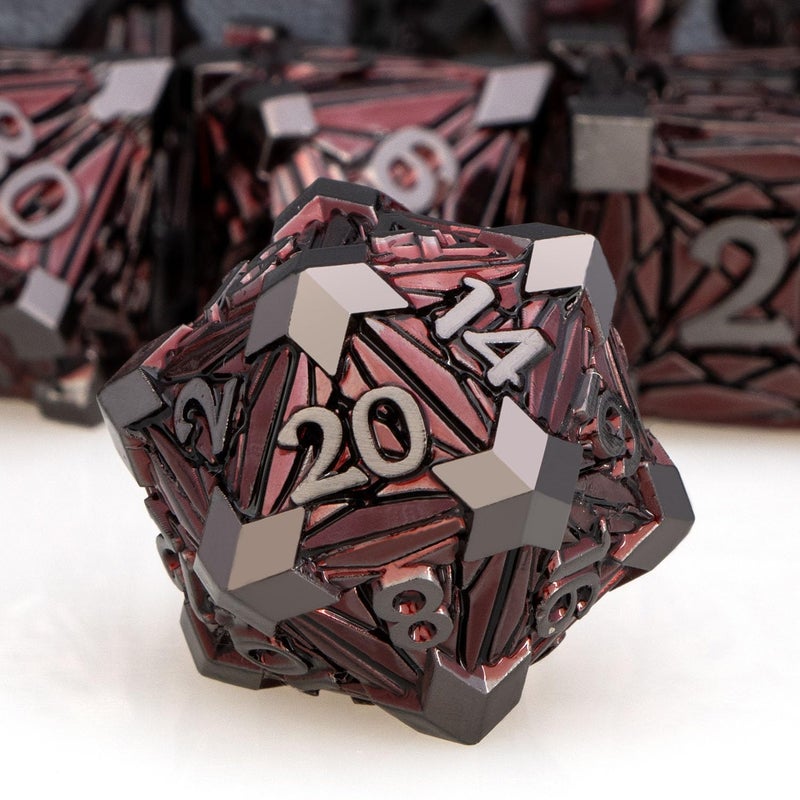 ORIFANTOU 7PCS Metal DND Dice Set with Box Debris RPG Red D and D Dice for use with DD Tabletop Games Role Playing Game Polyhedral Dice Set D20 D12 D10 D8 D6 D4 - Image 3