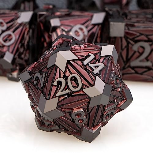 ORIFANTOU 7PCS Metal DND Dice Set with Box Debris RPG Red D and D Dice for use with DD Tabletop Games Role Playing Game Polyhedral Dice Set D20 D12 D10 D8 D6 D4 - Image 1