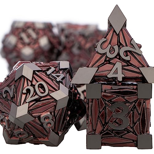 ORIFANTOU 7PCS Metal DND Dice Set with Box Debris RPG Red D and D Dice for use with DD Tabletop Games Role Playing Game Polyhedral Dice Set D20 D12 D10 D8 D6 D4 - Image 5