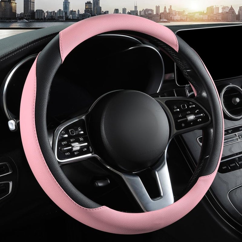 szttswamp Car Steering Wheel Cover Microfiber Leather Steering Wheel Cover Universal Fit 14515 inch AntiSlip Comfortable Breathable Car Wheel Protector for Men WomenPink - Image 2