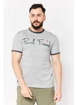 Men Crew Neck Short Sleeves Brand Logo T-Shirt, Grey