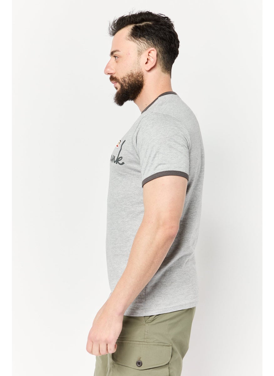 Paul Frank - Men Crew Neck Short Sleeves Brand Logo T-Shirt, Grey - Image 1