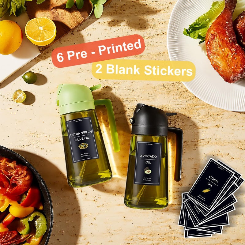 CXINYI - 16oz/470ml Olive Oil Dispenser for Kitchen with Stickers - 2 in 1 Olive Oil Sprayer for Cooking, Air Fryer, and Salad, Black&Green (Light-Proof Kitchen Gadget) - Image 2