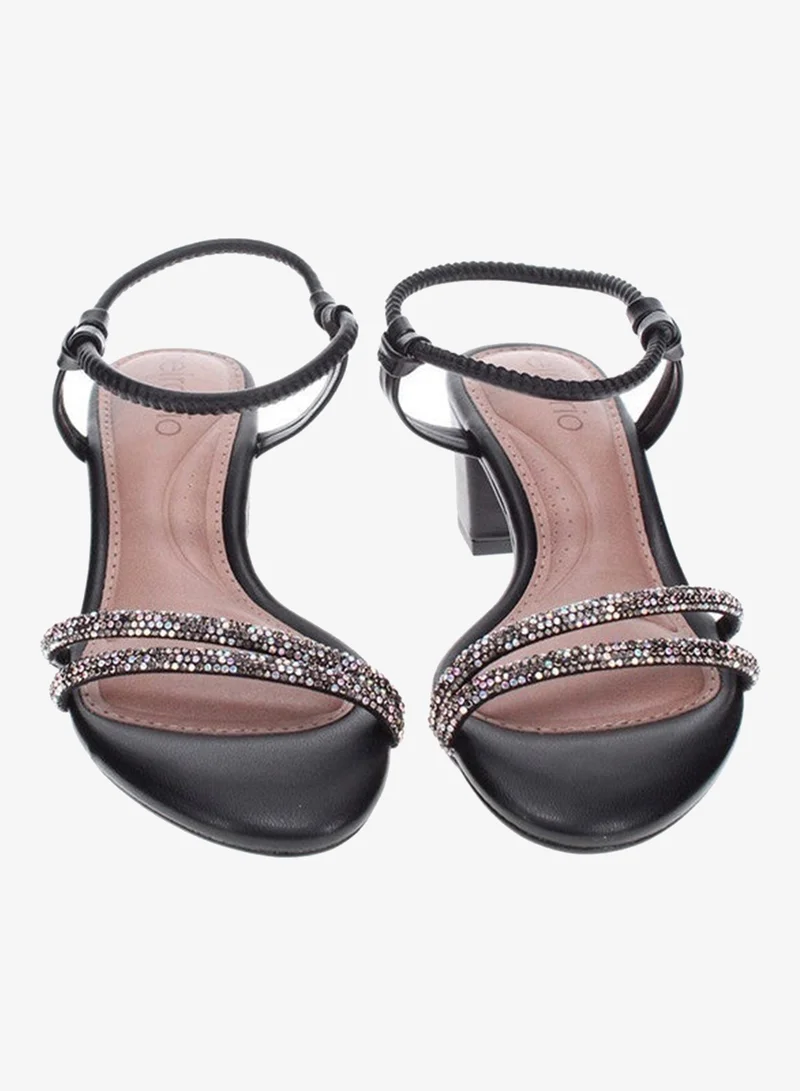 Beira Rio Black Mid Heels Sandals for Women – Sling Back Heel Sandals for Girls with Ankle Strap for Women | Best Price UAE