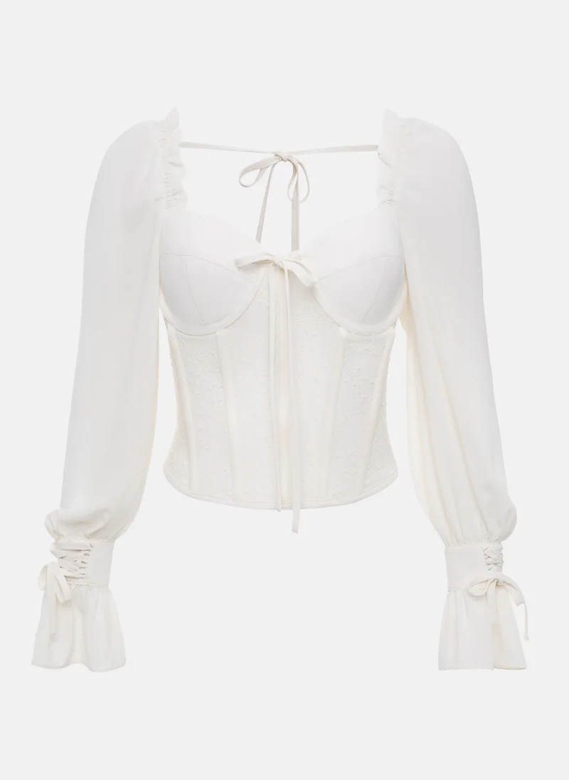 ليتشي بلوزة مشد مع حزام خصر من الدانتيل وأساور أكمام مربوطة