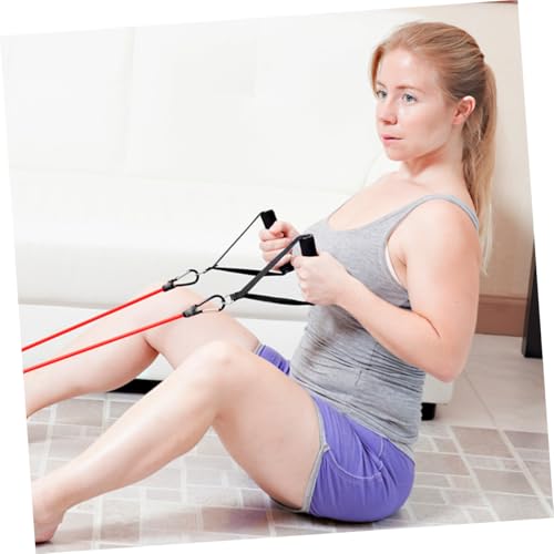 Garneck مجموعة 4 قطع من حزام المقاومة مع مقابض حلقة D البلاستيكية حزام تمرين مقبض رغوي معدات اللياقة البدنية لصالة الألعاب الرياضية المنزلية تدريب القوة العلوية التمدد الأسود - Image 4