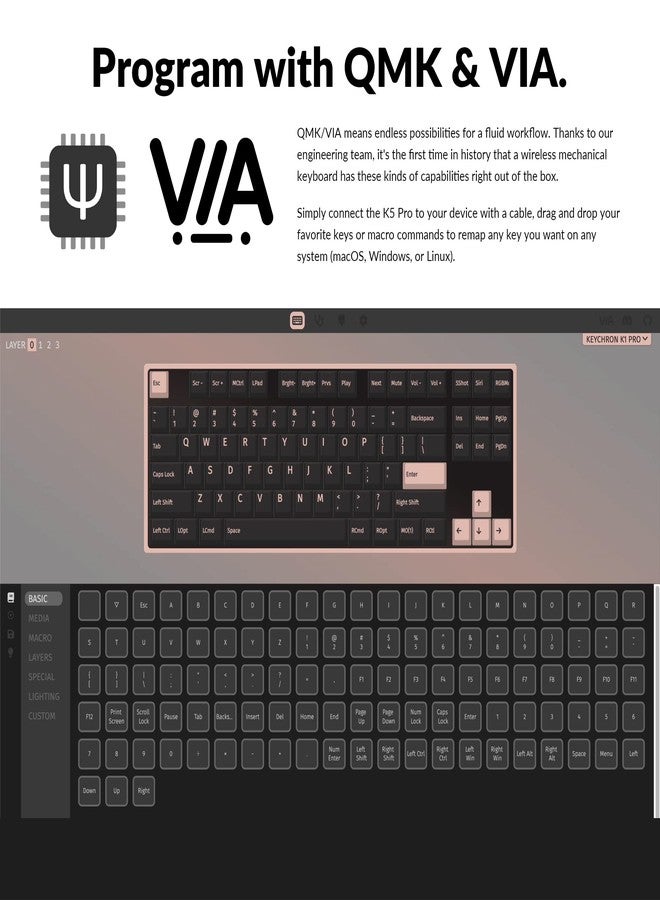 Keychron K1 Pro RGB Ultra-Slim QMK/VIA Custom Bluetooth Wireless/USB Wired Mechanical Keyboard with Low-Profile Gateron Brown Switch, PBT Keycaps TKL Layout Computer Keyboard for Mac Windows Linux - Image 3