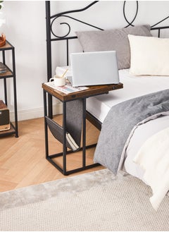 LINSY LINSY - Modern Foldable Side Table With Black Pocket, Mini Laptop Desk,  Couch Table for Coffee, Snack and Laptop, 48L*29.8W*59.5H cm, Brown, Easy To Assembly  - Image 3