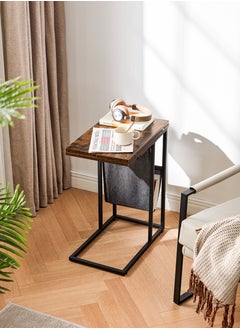 LINSY LINSY - Modern Foldable Side Table With Black Pocket, Mini Laptop Desk,  Couch Table for Coffee, Snack and Laptop, 48L*29.8W*59.5H cm, Brown, Easy To Assembly  - Image 2