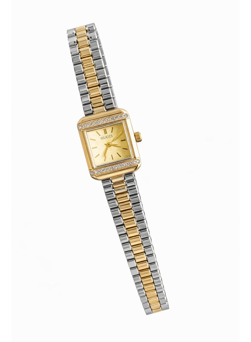 Gucci Women’s Square Watch Two-Tone Stainless Steel Bracelet with Crystal Bezel