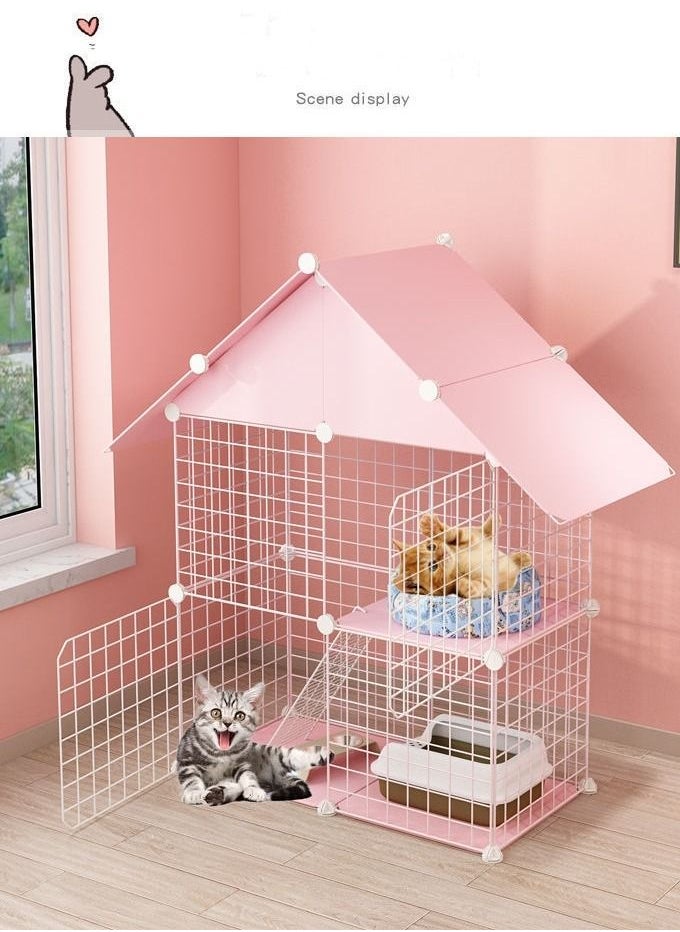 MissTiara Large Cat Cage Crate With Roof DIY Pet Playpen Indoor Collapsible Home For Small Animals Cat Kennels With Semi-enclosed Sleeping Area Apartment Villa For Kitten Puppy Bunny Exercise 