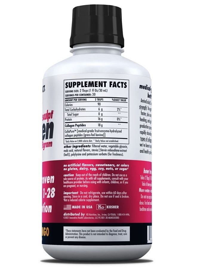 Health Direct - AminoSculpt Original Liquid Collagen Peptides 18,000,000 MCG for Hair, Skin, Nails, Paleo and Keto, 30 Fl Oz, 30 Day Supply, Sugar-Free, Smooth Mango - Image 1