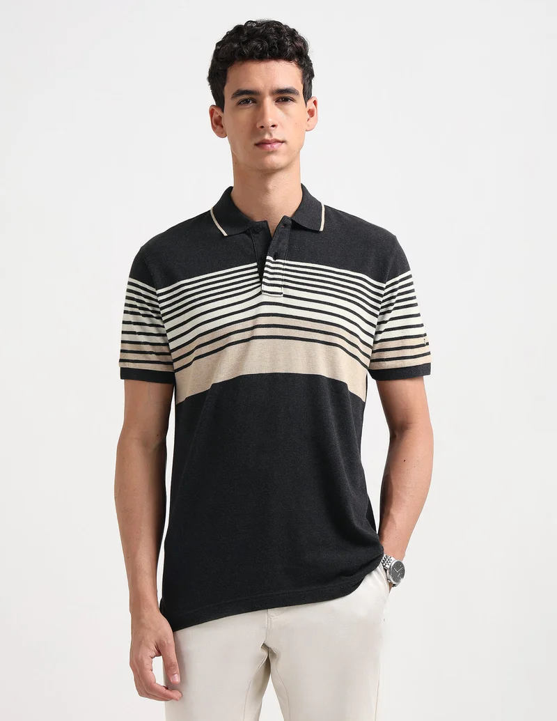 Arrow Horizontal Striped Pure Cotton Polo Shirt