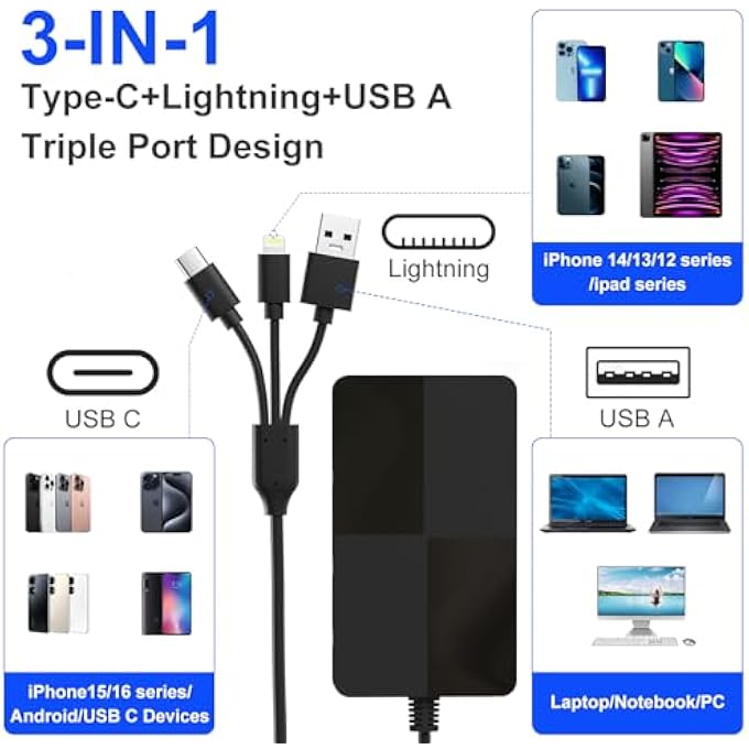 rayihni MEMORY STICK PRO DUO ADAPTER READER - 8 IN 1 SD/TF/MS/CF/XD CARD READER WITH 3 USB 2.0 PORTS FOR IPHONE/COMPUTER/USB-C DEVICE, BUILT-IN 3-IN-1 CONNECTOR (LIGHTNING, USB-C AND USB-A), NO APP REQUIRED - Image 3