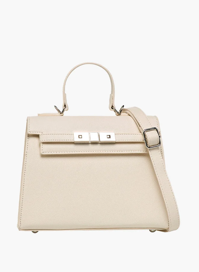 Flora Bella By Shoexpress Textured Satchel Bag with Detachable Strap and Flap Closure