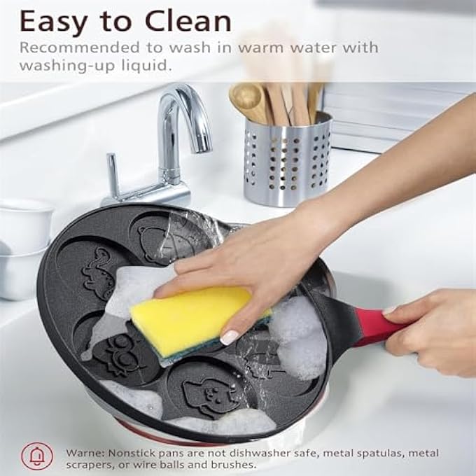 بوليفياز صانعة فطائر صغيرة 26 سم مقلاة إفطار غير لاصقة بتصميم 7 أكواب، صانعة فطائر مثالية للأطفال تتميز بأشكال حيوانات، مقلاة أومليت للطهي على الموقد على الغاز والكهرباء - Image 4