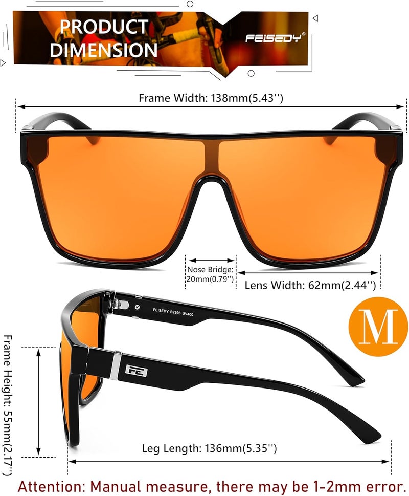 FEISEDY Fashion Flat Top Sunglasses Trendy Oversized Square Shades Women Men UV400 B2996 - Image 5