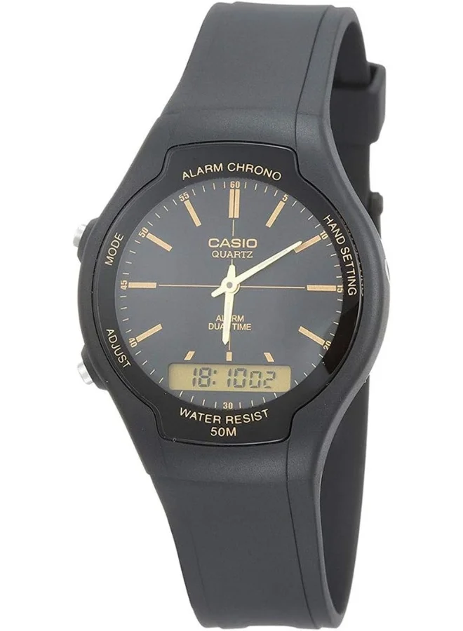 كاسيو Casio Men's Watch - AW-90H-9EVDF Black/Gold Dial, Black Band