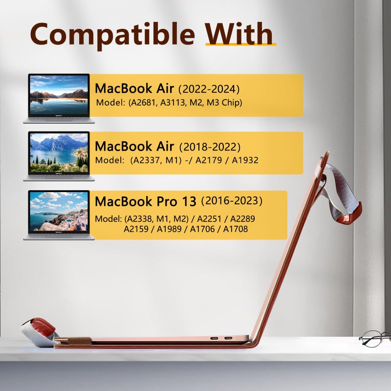 SSSÂ·GRGB Sleeve Case Cover for MacBook Air 13.6 A3113 A2681 M2 M3, MacBook Air 13 A2337 M1/A2179/ A1932, MacBook Pro 13 A2338 (M2 M1)/A2289/A2251/A2159/A1989 /A1708/A1706, MacBook Briefcases, Brown - Image 2