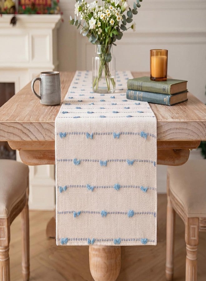 Artoid Mode Sky Blue Boho Farmhouse Cotton Woven Table Runner, Seasonal Summer Kitchen Dining Table Decoration for Home Party Decor 12x48 Inch - Image 1
