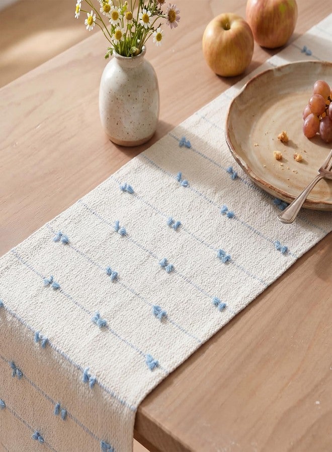 Artoid Mode Sky Blue Boho Farmhouse Cotton Woven Table Runner, Seasonal Summer Kitchen Dining Table Decoration for Home Party Decor 12x48 Inch - Image 4