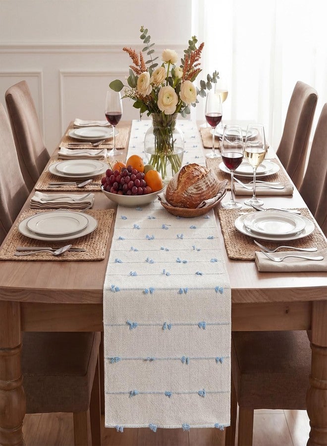 Artoid Mode Sky Blue Boho Farmhouse Cotton Woven Table Runner, Seasonal Summer Kitchen Dining Table Decoration for Home Party Decor 12x48 Inch - Image 2