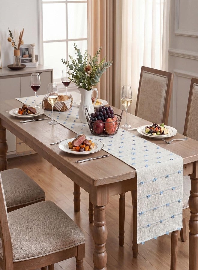 Artoid Mode Sky Blue Boho Farmhouse Cotton Woven Table Runner, Seasonal Summer Kitchen Dining Table Decoration for Home Party Decor 12x48 Inch - Image 5