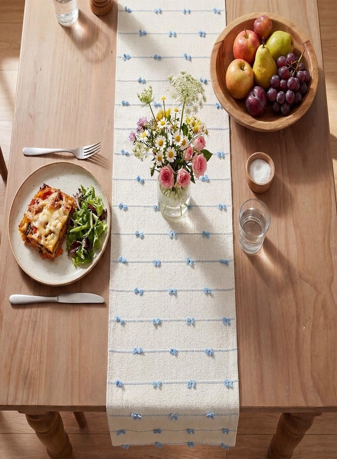 Artoid Mode Sky Blue Boho Farmhouse Cotton Woven Table Runner, Seasonal Summer Kitchen Dining Table Decoration for Home Party Decor 12x48 Inch - Image 3