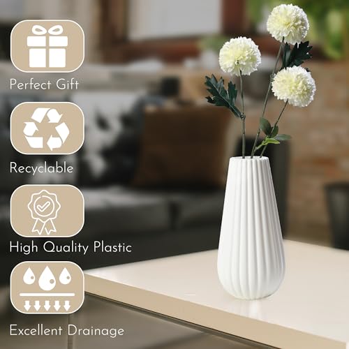 bvslf Decorative Flower Vase for Home Decor Center Table Bedroom Living Room & Office Decoration, Flower Holder, Flower Vase for Home Office Decor Set of 2, White Plastic Vase - Image 3